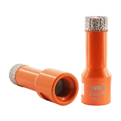 Image of BGTEC Dry Diamond Core Drill Bits 2pcs Diameter 16mm for Porcelain Tile Ceramic Marble Brick M14 Thread