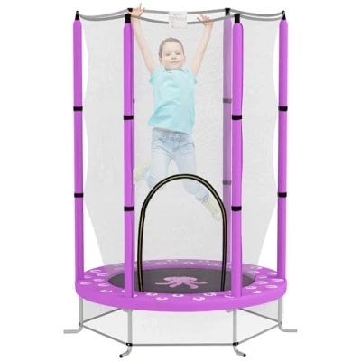Image of AIYAPLAY 4.6FT Kids Trampoline with Safety Enclosure Net, Recreational Toddler for Indoor Outdoor Use, Ages 3 6 Years, Octopus Pattern Purple