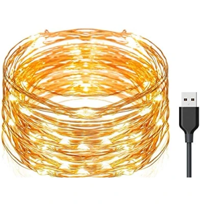 Image of Exporee Led Fairy Lights, 20m Copper String Lights 200 Leds Usb Powered, Waterproof Wire For Fence Patio Garden Tree Christmas Party Wedding, Warm White