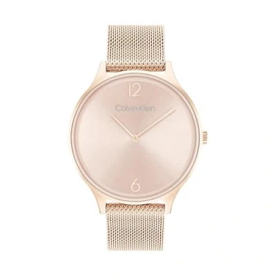 Image of Calvin Klein Analogue Quartz Watch for Women with Carnation Gold Colored Stainless Steel mesh Bracelet 25200002