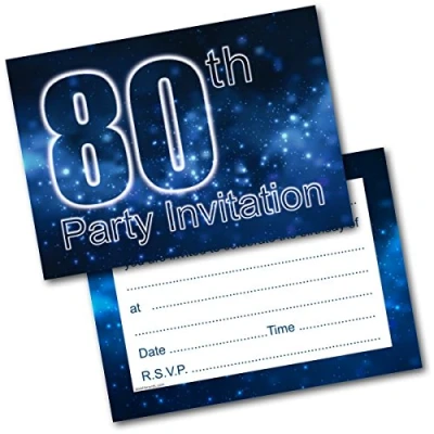 Image of Doodlecards 80Th Birthday Party Invitations Male Invites Pack of 20 Postcards and Envelopes