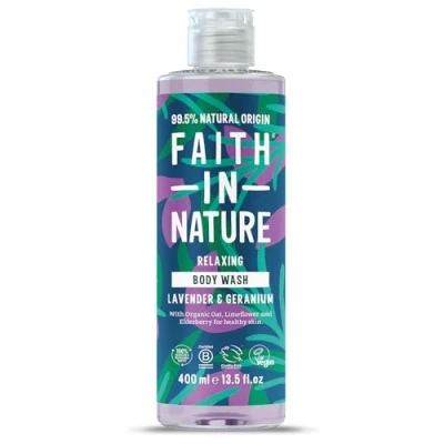 Image of Faith In Nature Natural Lavender and Geranium Body Wash, Relaxing Shower Gel, Vegan Cruelty Free, No SLS or Parabens, 400 ml