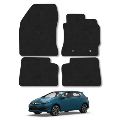 Image of Rubber Car Mats Compatible with Toyota Auris (2013 2018) Tailored Fit Floor Set Accessory Black Custom 4 Pieces Clips Anti Slip Backing, Heavy Duty &amp; Waterproof