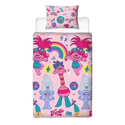 Image of Trolls 2 Pink Single Duvet Cover World Tour Design Children’s Kids Bedding Set &amp; Pillowcase,