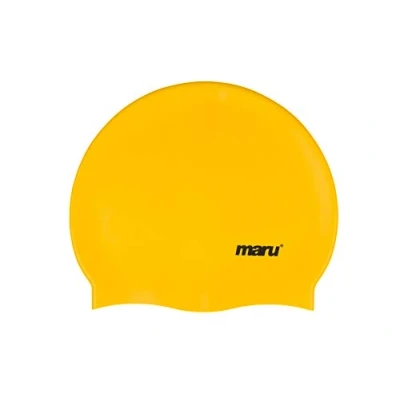 Image of MARU Swimming Hat, 100% Silicone Swim Cap, Unisex Adult Lightweight Caps for Men and Women, Comfortable Durable Hats Designed in the UK (Yellow, One Size)