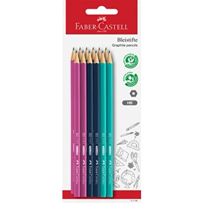 Image of Faber Castell Graphite Pencil Set x 12 1111 HB Coloured on Blister Card