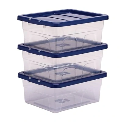 Image of BANKERS Box 15L Plastic Storage 3 Pack, BPA Free &amp; 100% Recycled Lids, Nesting Stackable, Dust Cover Lid, 17x32x40cm, Ideal for Home Office Organisation