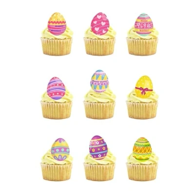 Image of 36 Stand Up EASTER EGG Themed Edible Wafer Paper Cake Toppers Decorations