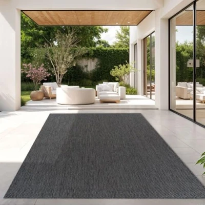 Image of TT Home Rug For Outdoor Kitchen Garden Monochrome Design Modern, colour:Anthracite, Size:160x220 cm
