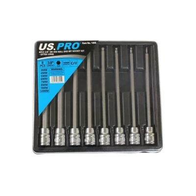 Image of US PRO HEX/Allen BIT Socket Set 3/8&quot;dr Long Reach Ball End 3 4 5 6 7 8 9 10mm