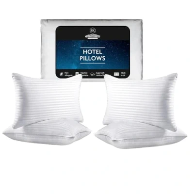 Image of SK MERCHANDISE Pillows 4 Pack Hotel Quality Side Sleeper Bounce Back Premium Bed Pillow Hypoallergenic &amp; Anti Dust Mite Hollowfibre Filled of