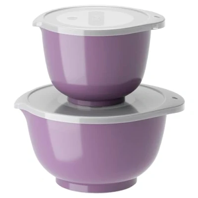 Image of Rosti Margrethe Bowl Set, Mixing 4 Piece with 2 Bowls and Lids, Dough Made of Recyclable Plastic, 1.5 Litres 3 Litres, Lavender
