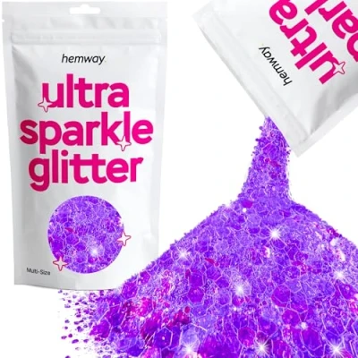 Image of Glitter Multi Size Fluorescent Purple Ultra Sparkle Sequins Nail Face Festival Christmas Halloween Makeup Chunky Fine 100g / 3.5oz