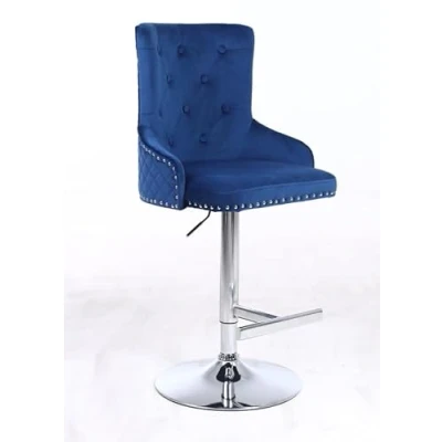 Image of HYGRAD BUILT TO SURVIVE Velvet 360 Swivel Revolving Breakfast Bar Home Kitchen Pub Stools Chair Seat Gas Lift With Silver Metal Stand (1, Dark Blue)