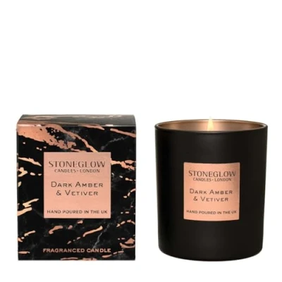 Image of StoneGlow Seasonal Scents LUNA Dark Amber &amp; Vetivert Tumbler Candle Boxed