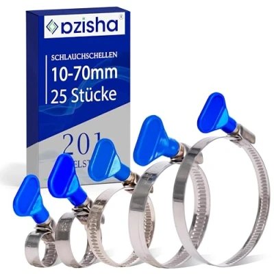 Image of AZISHA 25 x 10 70 mm Hose Clamps Set with Wing Nut Made of Rustproof Stainless Steel Clamp 9 for Pool Washing Machine Car Tie Hose… (10 70mm Pcs Without Handle)