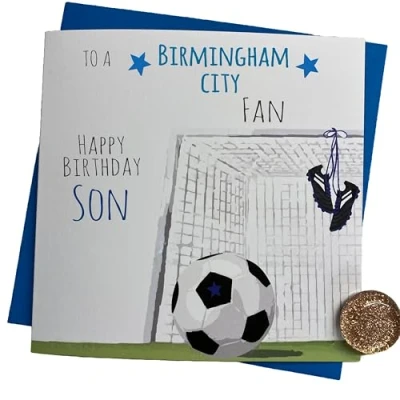 Image of WHITE COTTON CARDS VARIOUS RELATIONS Birmingham City FC Football Club Fan Birthday Card BALL &amp; NET DESIGN (FFN91 RE)