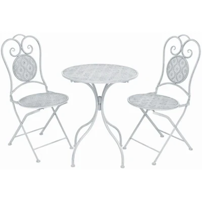 Image of vidaXL 3 Piece Bistro Set Steel Greyish White