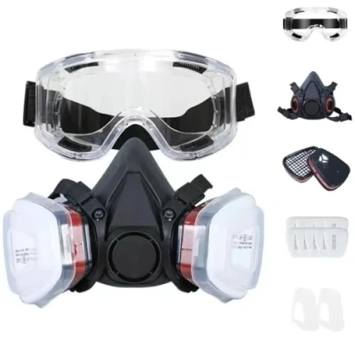 Image of BIUOW Respirator Mask, Dust Gas Mask withFilter, Paint Chemical for Dust, Organic Vapors,Chemicals Protection with Safety Goggles (B)