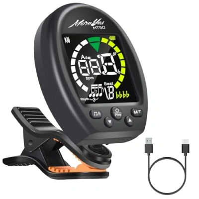 Image of Moreyes 3 in 1 Guitar Tuner Metronome Tone Generator, Rechargeable Clip On with Full Color Screen for Acoustic Guitar, Electric Ukulele, Digital All Instruments