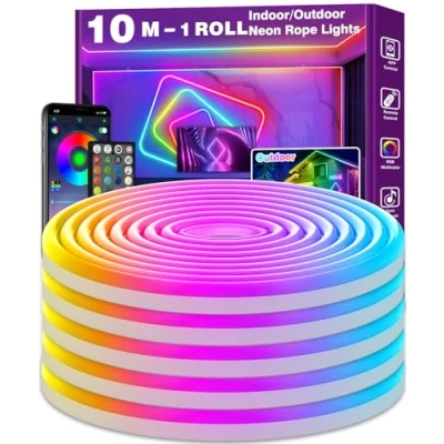 Image of AILBTON Led Neon Rope Lights,32.8Ft Flexible Lights,Control with App/Remote,Multiple Modes,Music Sync Gaming Strip Lights for Bedroom，IP65 Outdoor RGB Waterproof