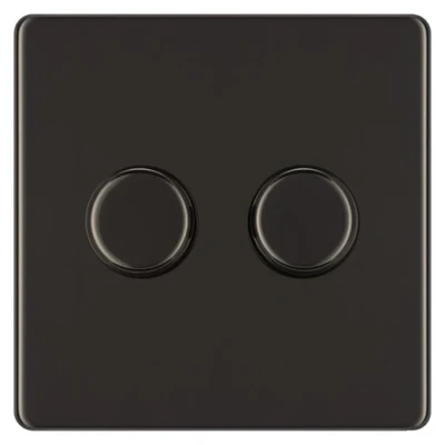 Image of BG Electrical Intelligent Double Wall Dimmer Switch, 2 Way, Screwless Front Plate, Premium Flatplate, Black Nickel, 200W, FBN82