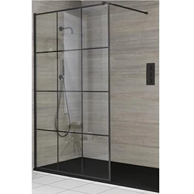 Image of Milano Barq Black Grid Wet Room Shower Enclosure Graphite Tray 1700mm x 800mm
