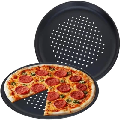 Image of GEEZY Set of 2 Non Stick Pizza Baking Tray, Large 32 cm, Carbon Steel, Fridge and Freezer Safe