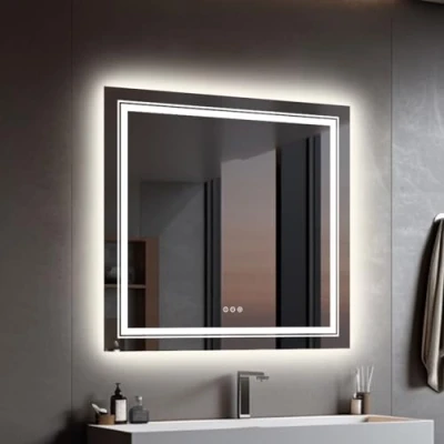 Image of LUVODI Illuminated LED Bathroom Mirror: 800x800mm Dimmable Lighted Mirror with Touch Sensor and Demister Pad IP65 Waterproof Wall Mounted Square Vanity Makeup (Backlit + Front Light)