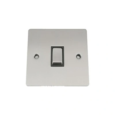 Image of Light Switch Single 1 Gang Satin Matt Chrome Flat Black Insert Metal Rocker 10 Amp 2 Way