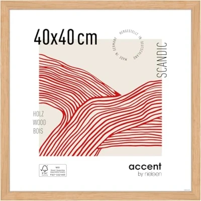 Image of accent by nielsen Scandic Photo Frame, 40x40cm Solid Oak Wooden Picture Frame with Protective Float Glass