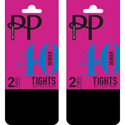 Image of Pretty Polly 40 Denier Opaque Tights with Silk Finish (4 Pair Multi Pack) (S/M (34&quot; 40&quot; Hip), Black)