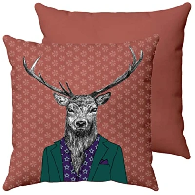 Image of Itucci After Dark Woodland Creatures Stag Cushion, Sofa Animal Cushions 45cm x