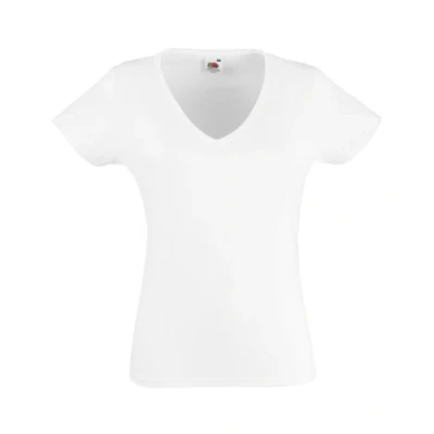 Image of FRUIT OF THE LOOM Women&#039;s V neck Valueweight T Shirt, White, M UK