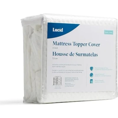 Image of LUCID Mattress Topper Cover Non Slip Soft and Breathable Machine Washable with Zip (Topper Not Included) 135 x 190 cm, 10 cm Height