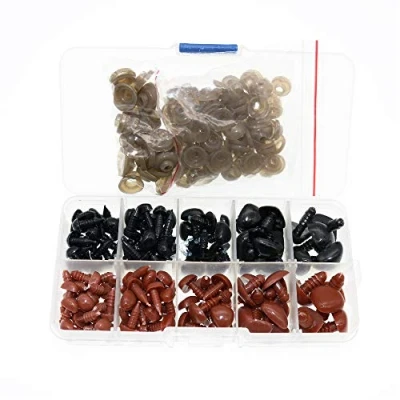 Image of BITEYI Plastic Colorful Safety Smooth Noses with Washers,130 Pcs 8 16mm DIY Craft for Making Doll,Puppet,Plush Animal Works (BlackBrown)
