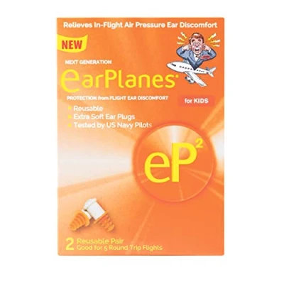 Image of EarPlanes EP2 Ultra Reusable Earplugs, Airplane Pressure Prevention Earplugs for Children/Smaller Ears. (2 Pairs)