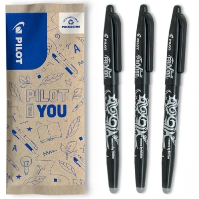 Image of PILOT Set of 3 FriXion Ball 07 Erasable Thermosensitive Ink Pen Refillable Roller Black Medium Tip