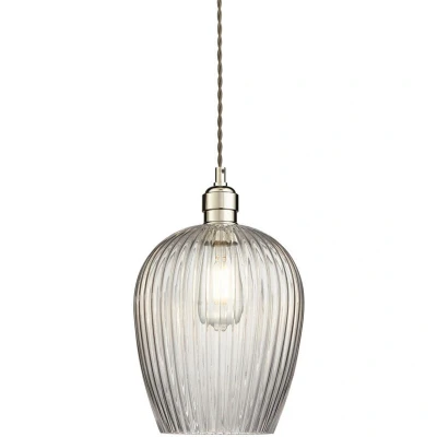 Image of Livorno Dome Pendant Ceiling Light Bright Nickel Plate, Clear Ribbed Glass