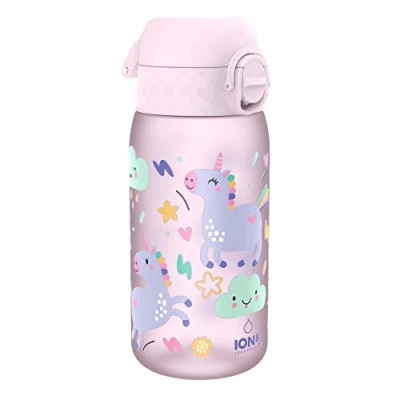Image of Ion8 Kids Water Bottle, 350 ml/12 oz, Leak Proof, Easy to Open, Secure Lock, Dishwasher Safe, BPA Free, Carry Handle, Hygienic Flip Cover, Clean, Odour Carbon Neutral, Unicorn Design