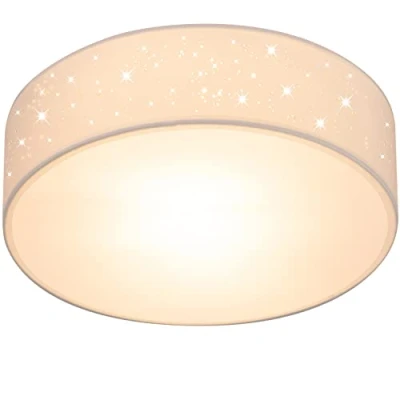 Image of MONZANA® 38cm Round Fabric Ceiling Light Starry Sky Perforated Material Circular Lamp Shade 2xE27 40 Watt Socket Bedroom Lounge Childrens Room Office White