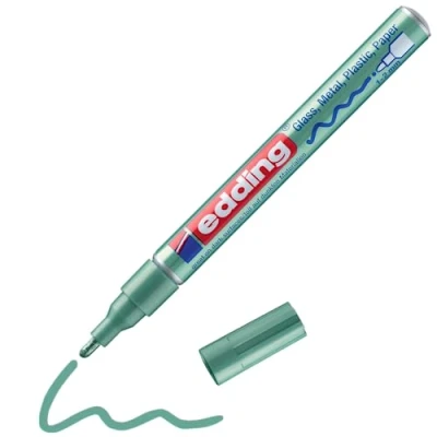 Image of edding 751 gloss paint marker green metallic 10 markers round tip 1 2 mm pen for glass, pebbles, wood, plastic, paper waterproof, high coverage