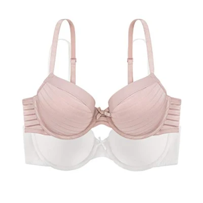 Image of Dorina Women&#039;s Louise Everyday Bra Pack of 2, Multicolor (Blush/Ivory), 34A