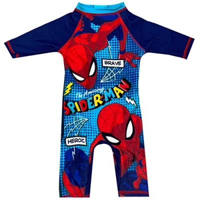 Image of Boys Spiderman Swimsuit Swimming Suit All in One UPF40 Sun Safe (Spiderman, 5 6 Years)