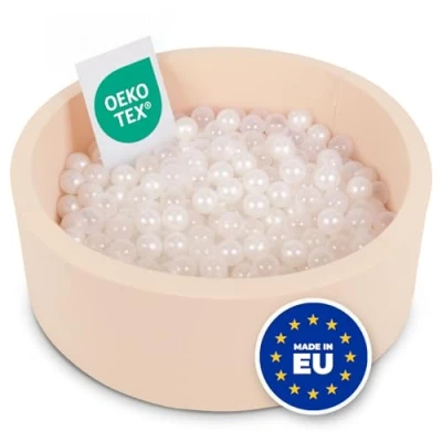 Image of Selonis Soft Ball Pit Pool 90X30cm/300 Balls Round For Baby Toddler Foam, Beige:Pearl/Transparent