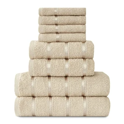 Image of GC GAVENO CAVAILIA 8 Piece Towel Bale Set Egyptian Cotton Face Hand Bath Quick Dry &amp; Highly Absorbent Towels White Washable For Bathroom