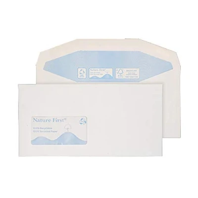 Image of Blake Purely Environmental DL++ 114 x 235 mm 90 gsm Nature First Recycled Mailer Gummed Window Envelopes (RN0016) White Pack of 1000