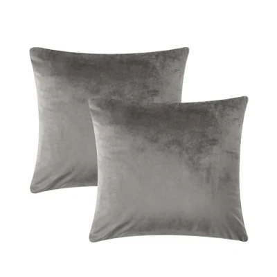 Image of AMEHA Velvet Cushion Covers 45 x cm 2 Pack Square Throw Pillow Cases Decorative Grey Cover for Sofa Bedroom Living Room with Invisible Zipper (18 18 Inch)