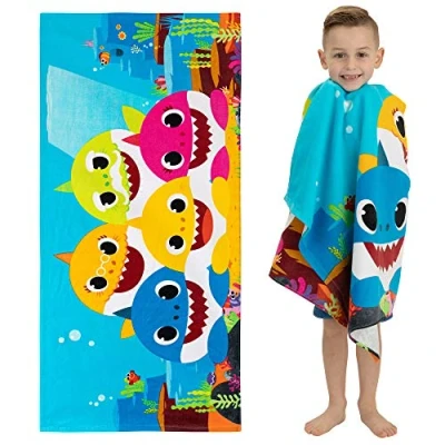 Image of Franco Kids Super Soft Cotton Bath/Pool/Beach Towel, 58 in x 28 in, Baby Shark