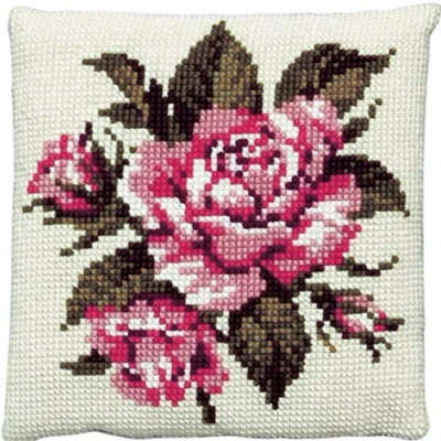 Image of Pako Roses Flowers Cushion Front Chunky Cross Stitch Kit